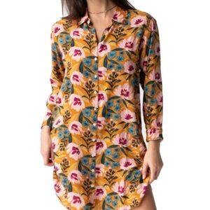 Georgia Orange Floral Button-Up Shirt Dress